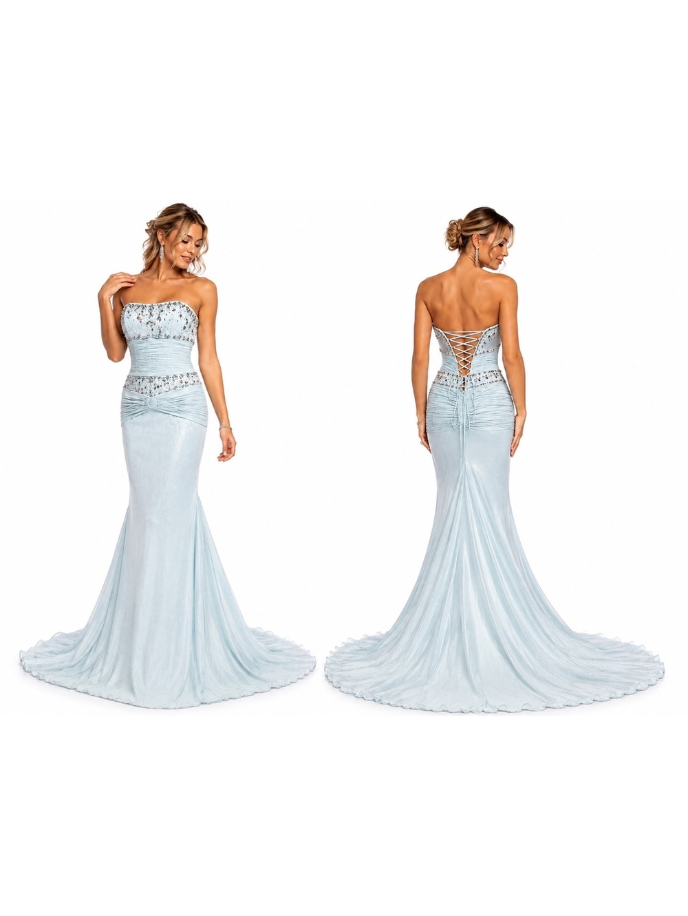 Alyce Designs Y2K Beaded Corset Mermaid Prom Dress Gown Blue Size 8